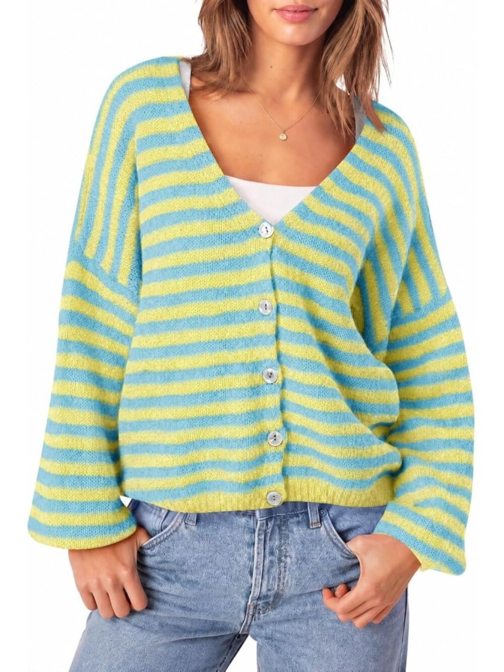 Trendy Oversized Striped Cardigan for Women | Cozy V-Neck Fall Sweater
